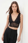 Bralet-V Yaka Kalın Askılı Dantelli Bralet 7016 Siyah -rulem