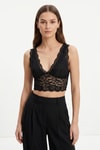 Bralet-V Yaka Kalın Askılı Dantelli Bralet 7016 Siyah -rulem