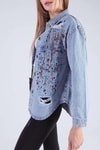 Buz Boya Baskılı Oversize Jean Gömlek 7071