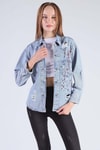 Buz Boya Baskılı Oversize Jean Gömlek 7071