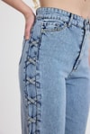 Buzkar Yanı Çapraz Köprülü Taşlı Jean 11139
