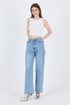 Buzkar Yanları İnci İşlemeli Yüksek Bel Straight Jean Pantolon 3312