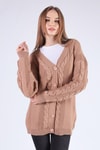 Camel Düğme Detay Örgülü Hırka 350