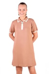 Camel Fermuar Detay Kısa Kol Elbise 24150
