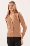 Camel Kabartma Desen Düğmeli Hırka 4002