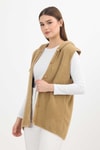 Camel Kapüşonlu Yumoş Yelek 6681