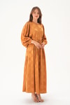 Camel Puantiye Desen Kemerli Elbise 4215A