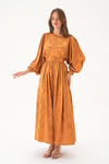 Camel Puantiye Desen Kemerli Elbise 4215A