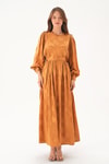 Camel Puantiye Desen Kemerli Elbise 4215A