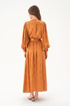 Camel Puantiye Desen Kemerli Elbise 4215A