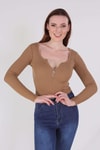 Camel Yaka Fermuarlı Bluz 1057