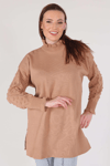 Camel Yaka Fırfır Kol İşlemeli Kazak 3008