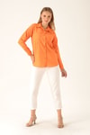 Çift Cep Keten Bayan Gömlek - 6496A Orange