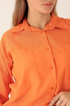 Çift Cep Keten Bayan Gömlek - 6496A Orange