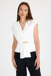 Ekru Aksesuar Detaylı V Yaka Drape Bluz 251178
