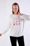Ekru Bisiklet Yaka Kalp Nakışlı Sweat 9175M