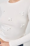 Ekru Bisiklet Yaka Kurdele Aplike Detaylı Kadın Crop Body 8264A