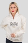 Ekru Fermuarlı NYC Nakış Sweat 3665