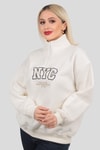 Ekru Fermuarlı NYC Nakış Sweat 3665