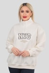 Ekru Fermuarlı NYC Nakış Sweat 3665
