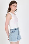Ekru Fiyonk İşlemeli Crop Örme Atlet 0849