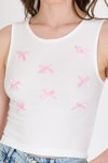 Ekru Fiyonk İşlemeli Crop Örme Atlet 0849