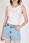 Ekru Fiyonk İşlemeli Crop Örme Atlet 0849