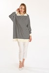 Ekru İnce Çizgi Polo Yaka Tunik 5345