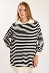Ekru İnce Çizgi Polo Yaka Tunik 5345
