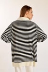 Ekru İnce Çizgi Polo Yaka Tunik 5345