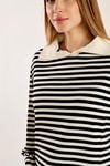 Ekru İnce Çizgi Polo Yaka Tunik 5345