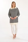 Ekru İnce Çizgi Polo Yaka Tunik 5345