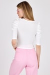 Ekru Kare Yaka Fiyonk DetaylI Crop Bluz 1349
