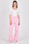 Ekru Kare Yaka Fiyonk DetaylI Crop Bluz 1349