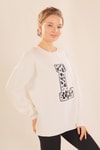 Ekru Leopar Detay Sweat 3569