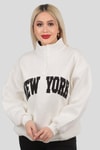 Ekru New York Baskılı Fermuarlı Sweat 3623