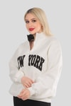 Ekru New York Baskılı Fermuarlı Sweat 3623