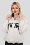 Ekru New York Baskılı Fermuarlı Sweat 3623