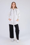 Ekru Oversize Uzun Fermuarlı Sweat 8124M