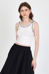Ekru Şerit Detaylı Örme Crop Atlet 1049