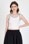 Ekru Şerit Detaylı Örme Crop Atlet 1049