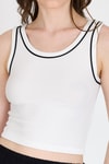 Ekru Şerit Detaylı Örme Crop Atlet 1049