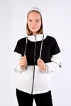 Ekru-Siyah Fermuar Detay Çift Renk Sweat 9144M