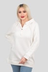 Ekru Yaka Çıtçıtlı Kapüşonlu Sweat 9020M