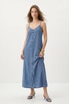 Elbise-Askılı V Yaka Jean Elbise 210 Açık Mavi -rulem