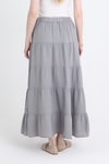 Etek-Gri Keten Görünümlü %100 Pamuk Kat Kat Uzun Etek 4801A-rulem