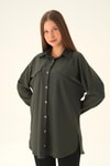 Füme Çift Cep Oversize Çizgili Gömlek 4036A