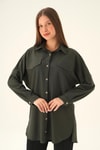 Füme Çift Cep Oversize Çizgili Gömlek 4036A