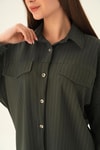 Füme Çift Cep Oversize Çizgili Gömlek 4036A