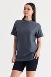 Füme Çizgili Oversize Tişört 4447A